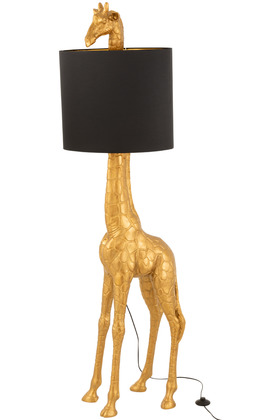 Esprit d'autrefois revendeur Jolipa vous propose la lampe girafe dorée abat jour noir, livraison soignée dans toute la France