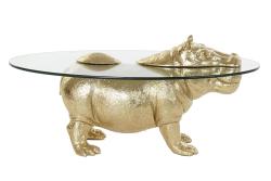 Esprit d'Autrefois boutique de meubles et décoration vous propose le bout de canapé plateau en verre pied statue hippo doré