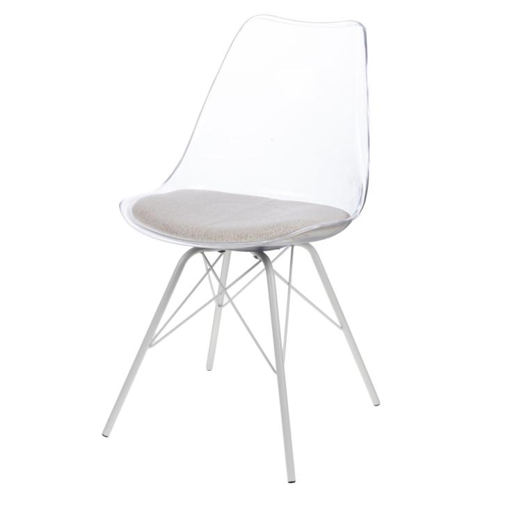 Esprit d'autrefois revendeur Amadeus, vous propose l'ensemble de 4 chaises blanches en polypropylene transparent Castille