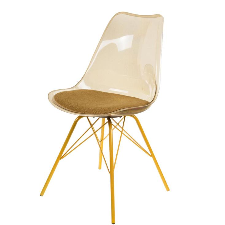 Esprit d'autrefois revendeur Amadeus, vous propose lEnsemble de 4 chaises jaunes moutarde en polypropylene transparent Castille'