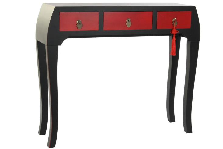 Esprit d'autrefois boutique de décoration à Orléans, vous propose la console rouge et noire  galbée asiatique HORIZON