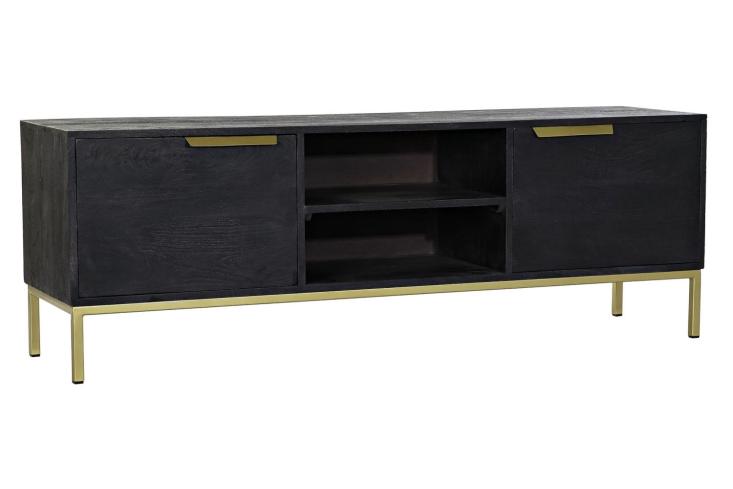 Esprit d'autrefois boutique de décoration à Orléans, vous propose le meuble TV  en manguier teinté noir GABIN 3 portes, édition limitée
